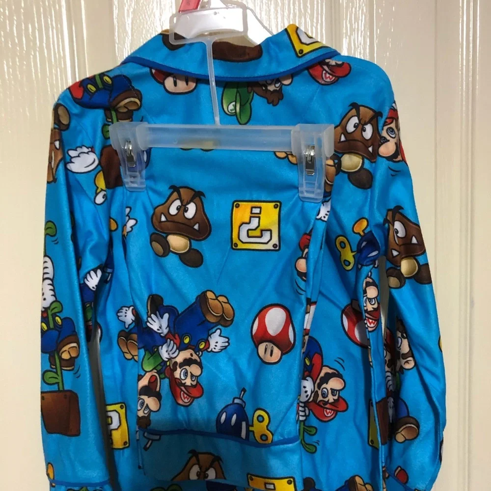 2piece Super Mario blue red long sleeve pajama top and pant set size small (6/7)